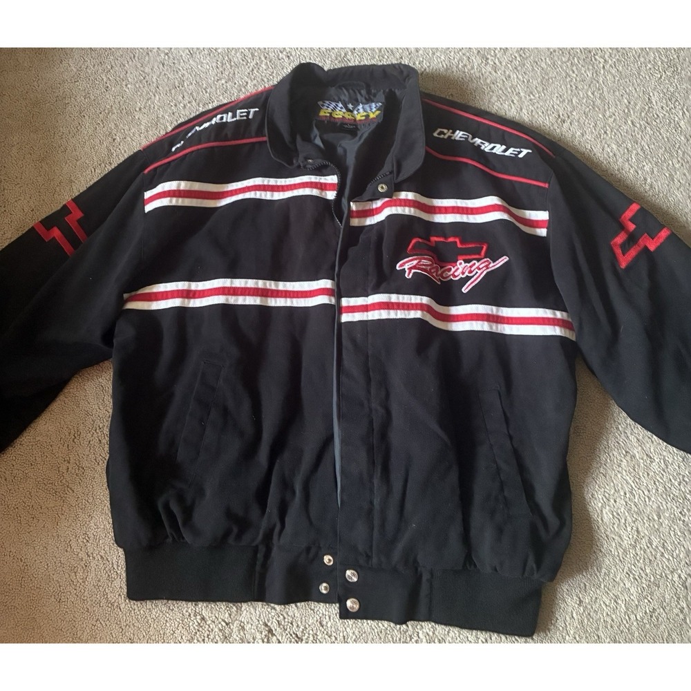 Vintage Essex NASCAR Bomber Jacket Mens Large Chevrolet Racing Embroidered D1